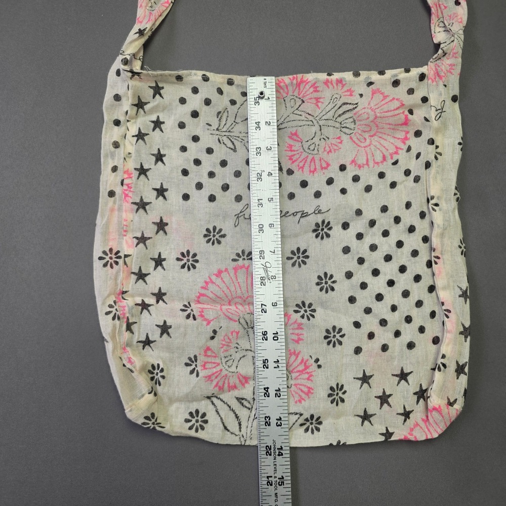 Free People Floral Star Polka Dot Cotton Reusable Tote Bag Ivory Pink Black - Picture 6 of 8